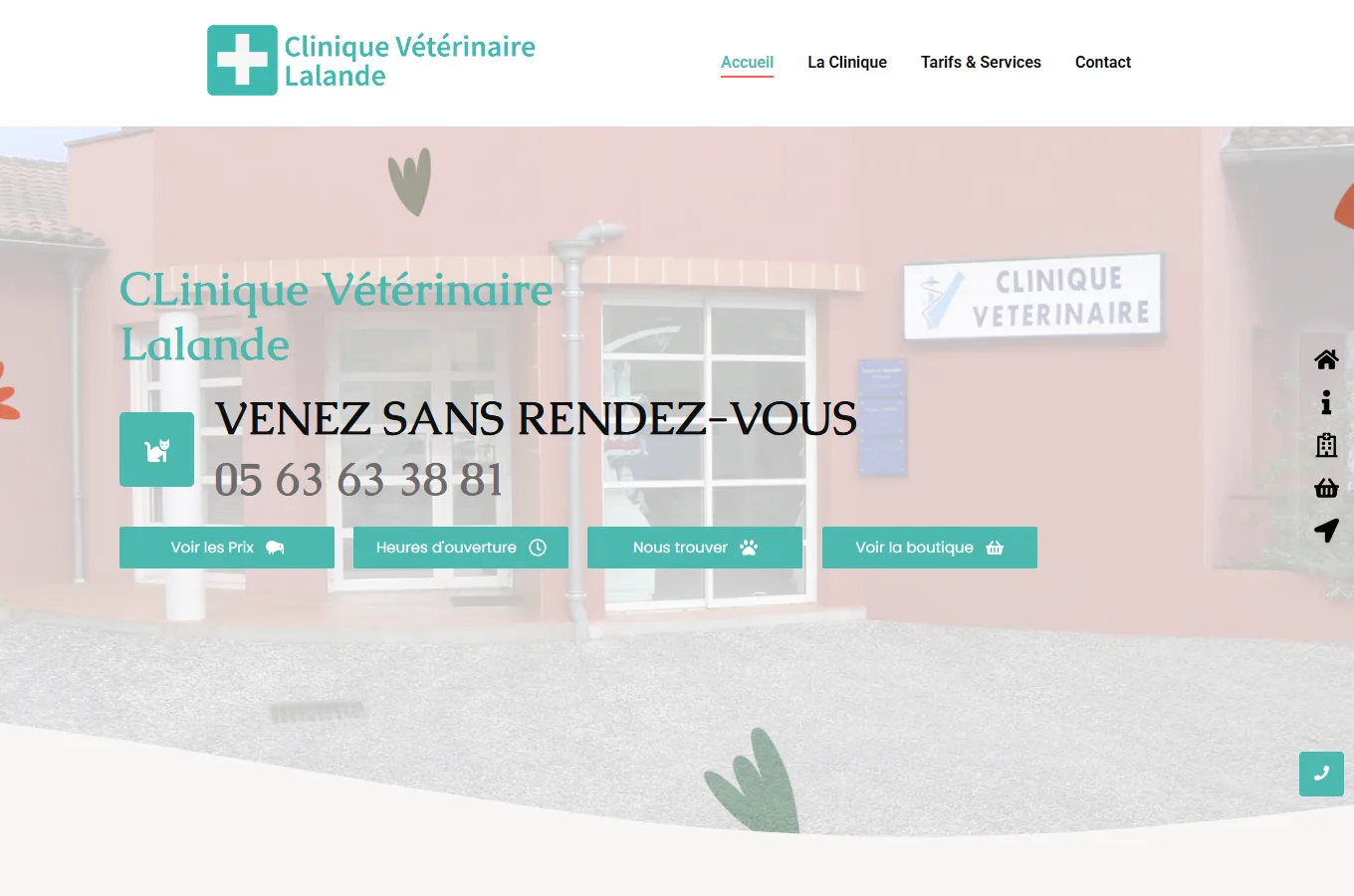Page d'accueil du site Clinique Vétérinaire, réalisé par IF2M