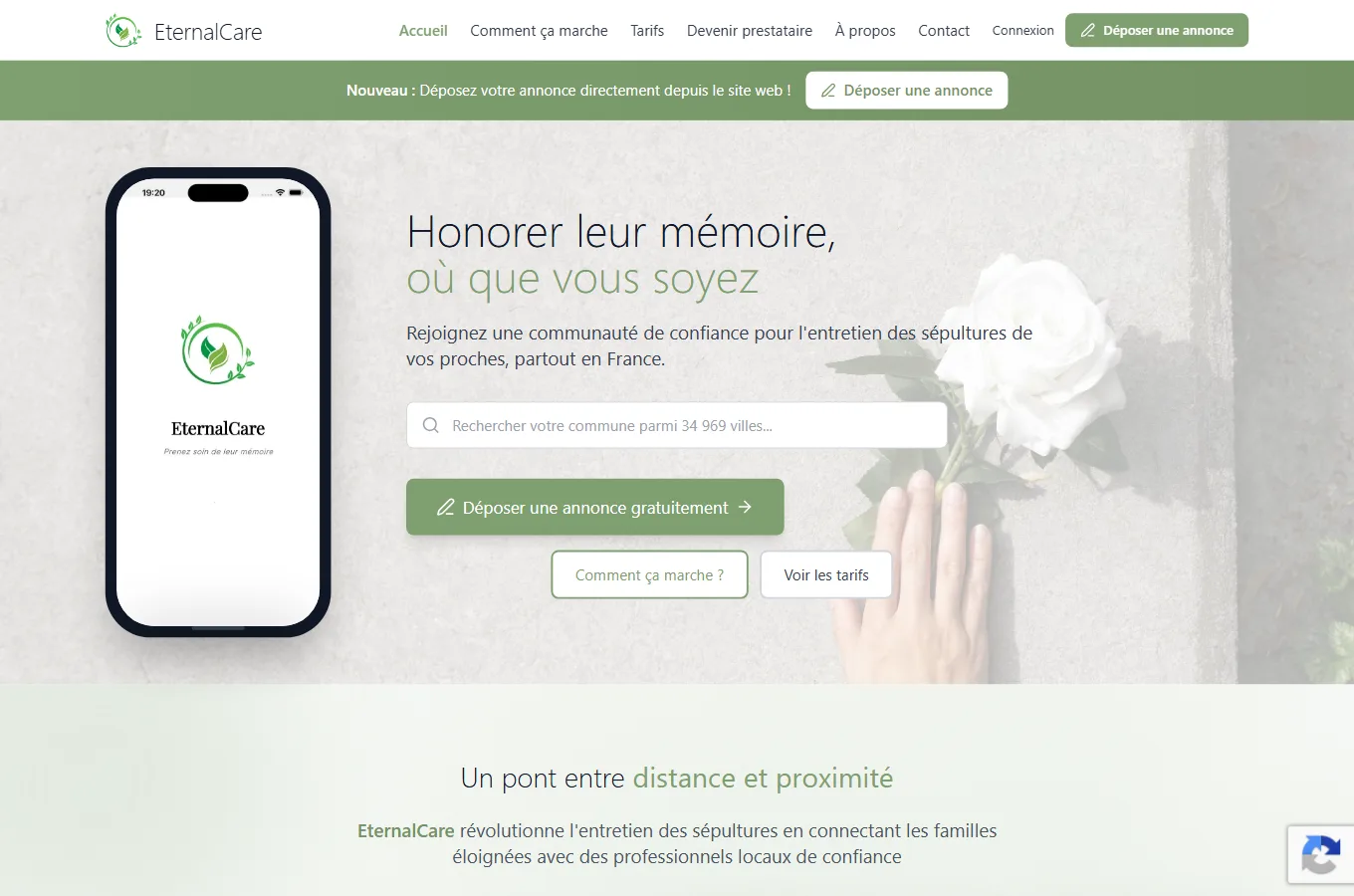 Page d'accueil du site EternalCare