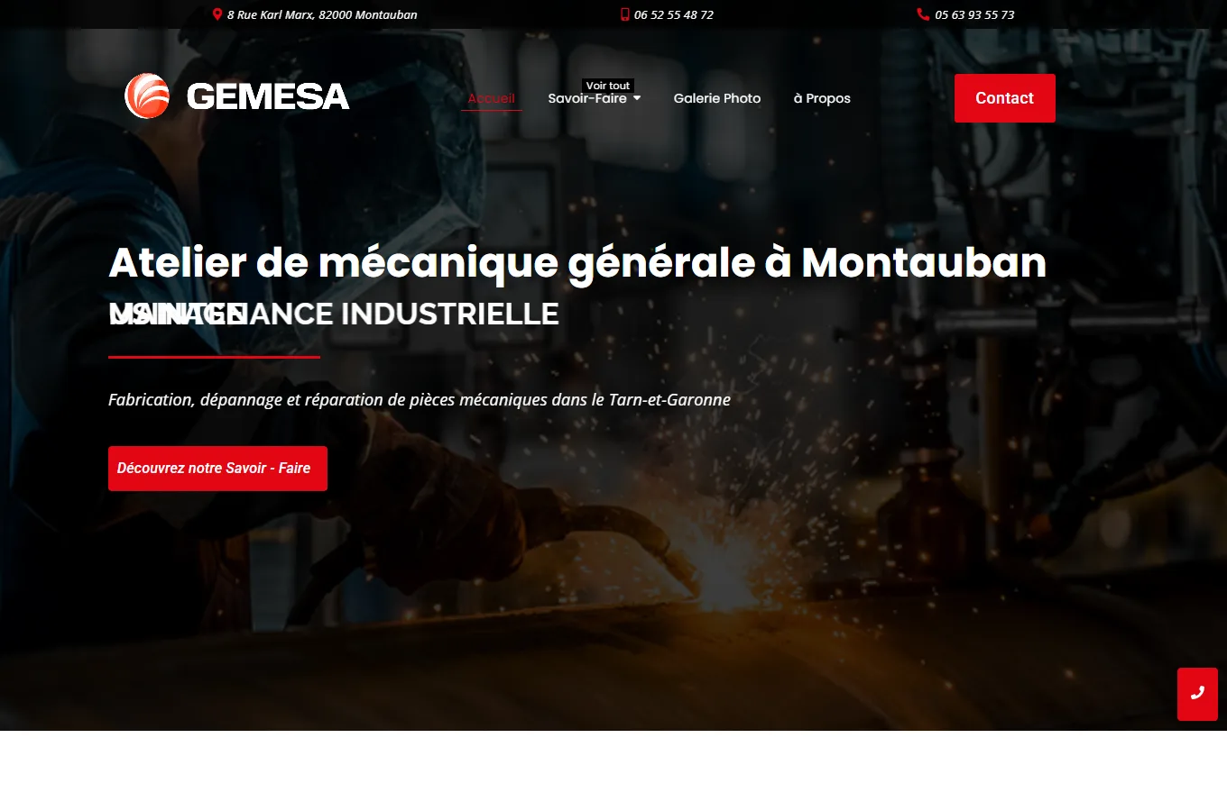 Page d'accueil du site GEMESA, réalisé par IF2M