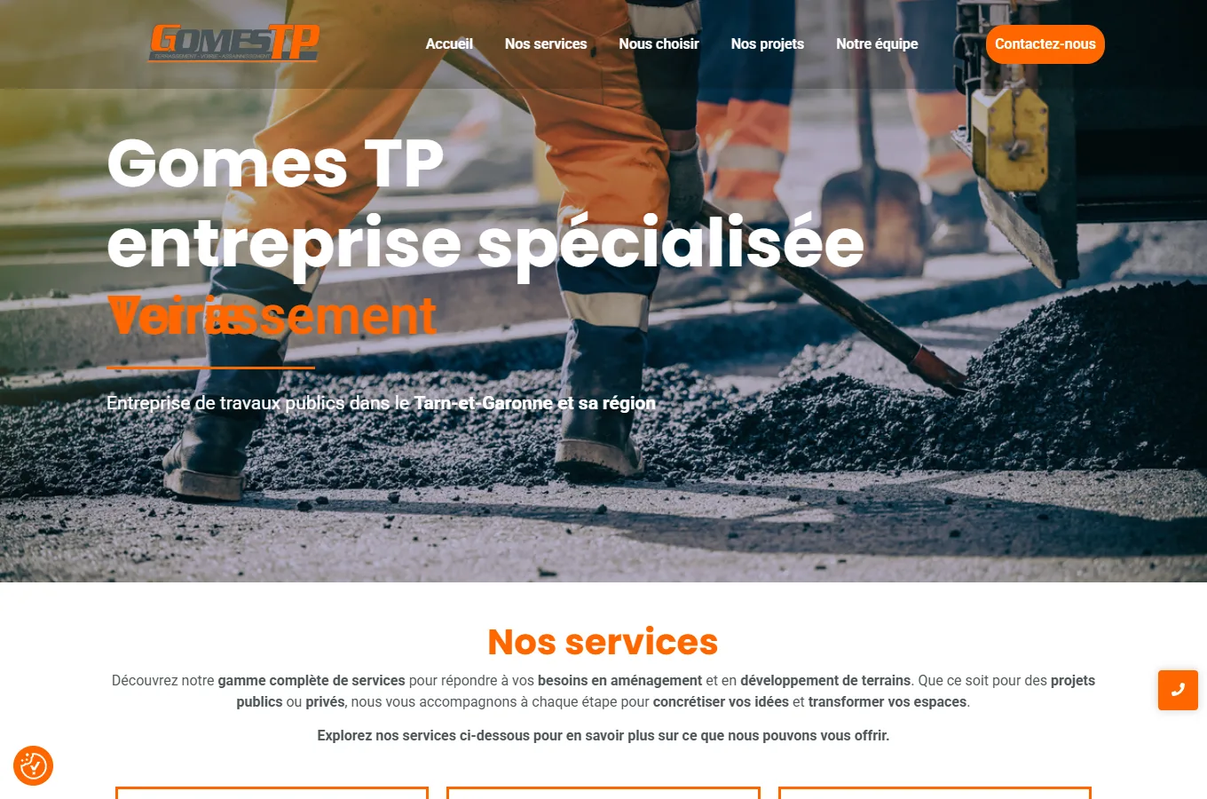 Page d'accueil du site Gomes TP, réalisé par IF2M