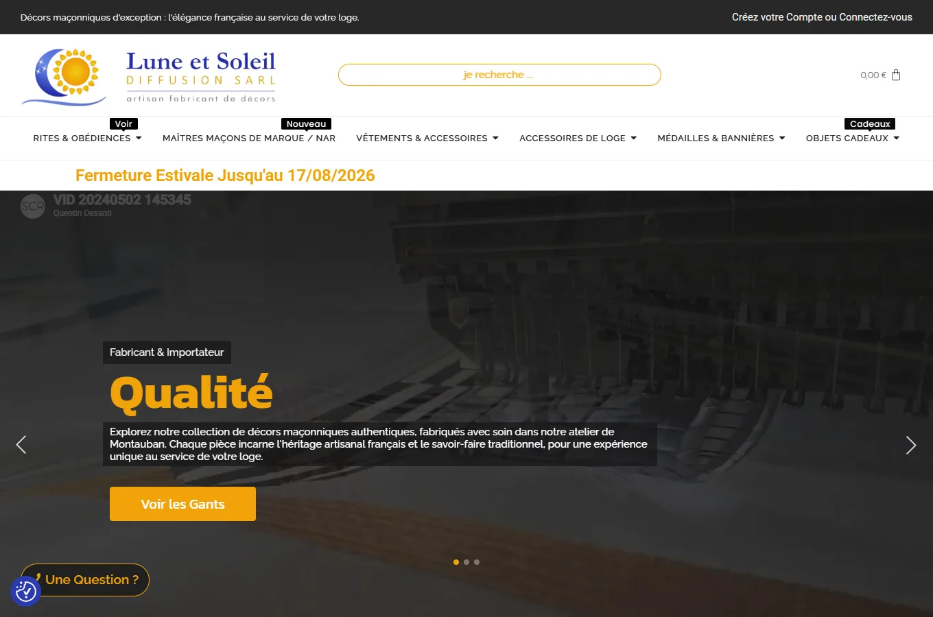 Page d'accueil du site Lune & Soleil Diffusion, réalisé par IF2M