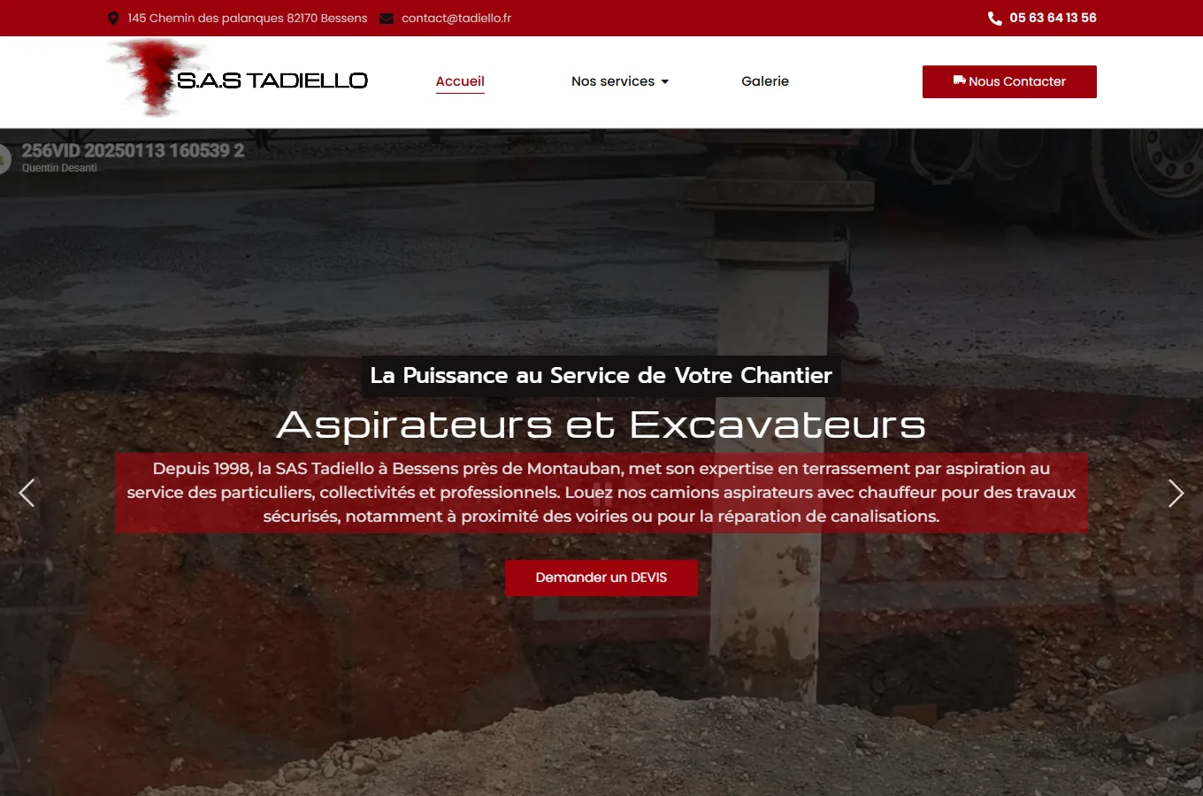 Page d'accueil du site Tadiello, réalisé par IF2M